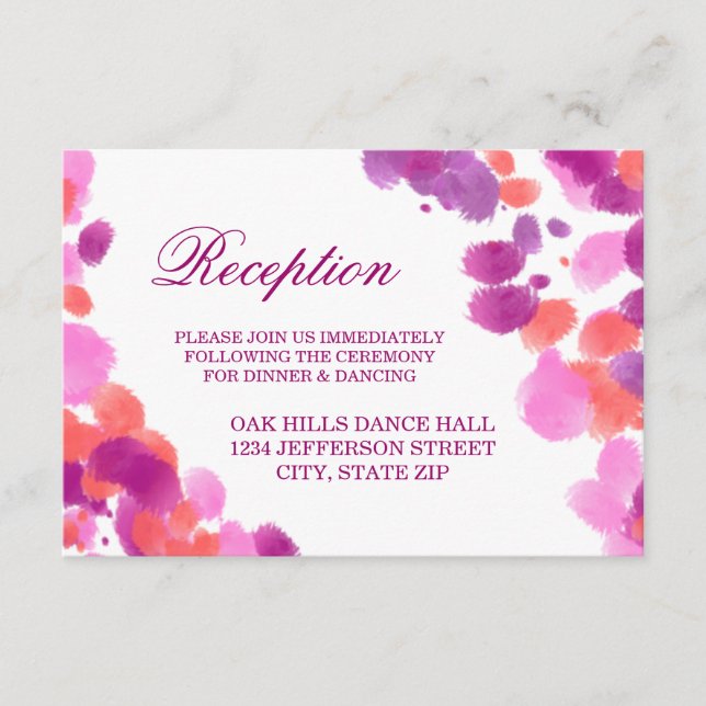 Cartes de Réception de Mariage Rose Violet Aquarel (Devant)