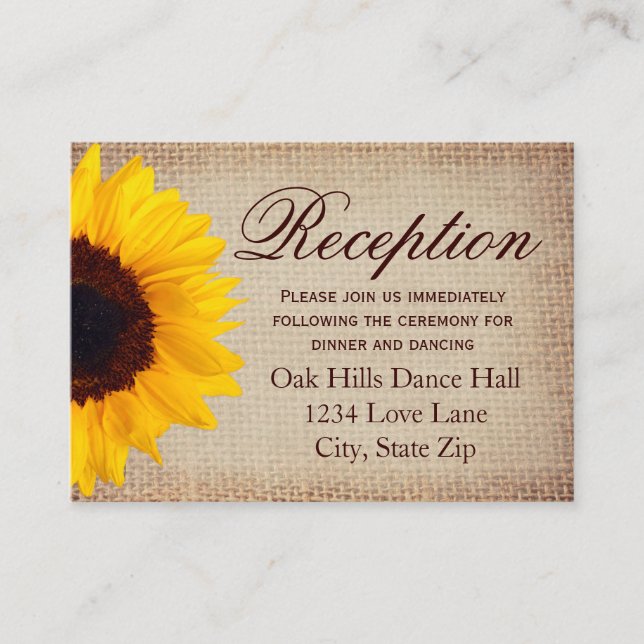 Cartes de réception de mariage Rustic Sunflower Bu (Devant)