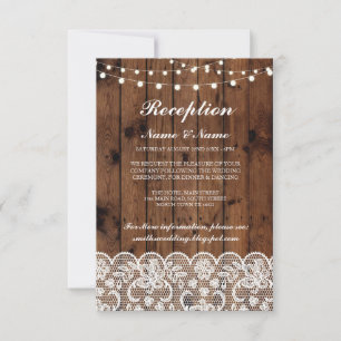 Cartes de réception de mariage rustiques Bois Lace