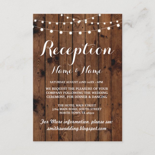 Cartes de réception de mariage rustiques lumières  (Devant)