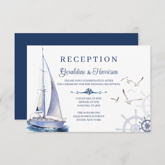 Cartes de réception de mariage sur yacht à voile n (Devant / Derrière)