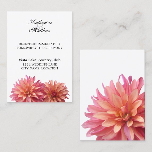 Cartes de réception Fleur de Dahlia peinte en rose (Devant / Derrière)