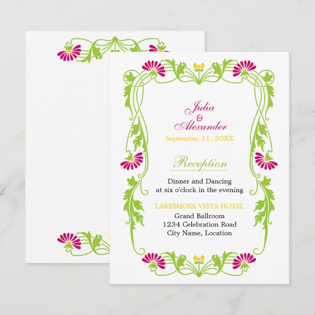 Cartes de réception florales et élégantes feuilles (Devant / Derrière)