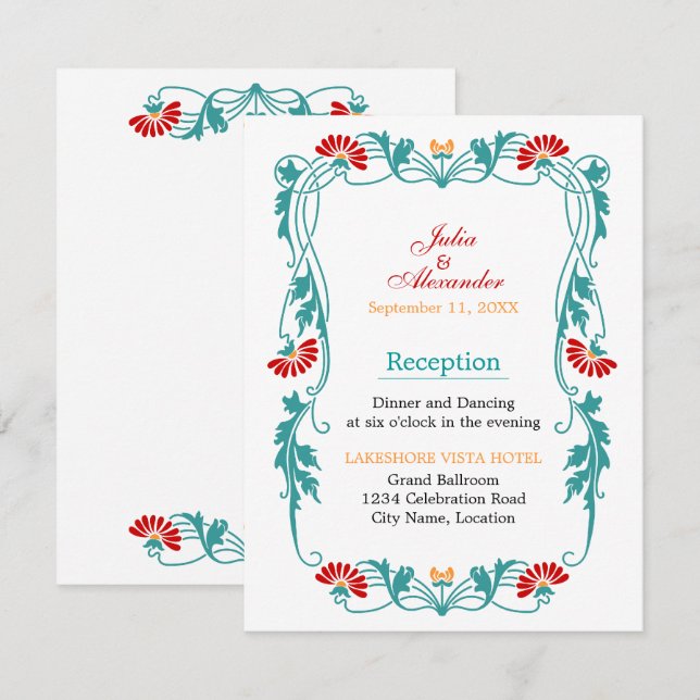 Cartes de réception Florales et Spirales de Feuill (Devant / Derrière)