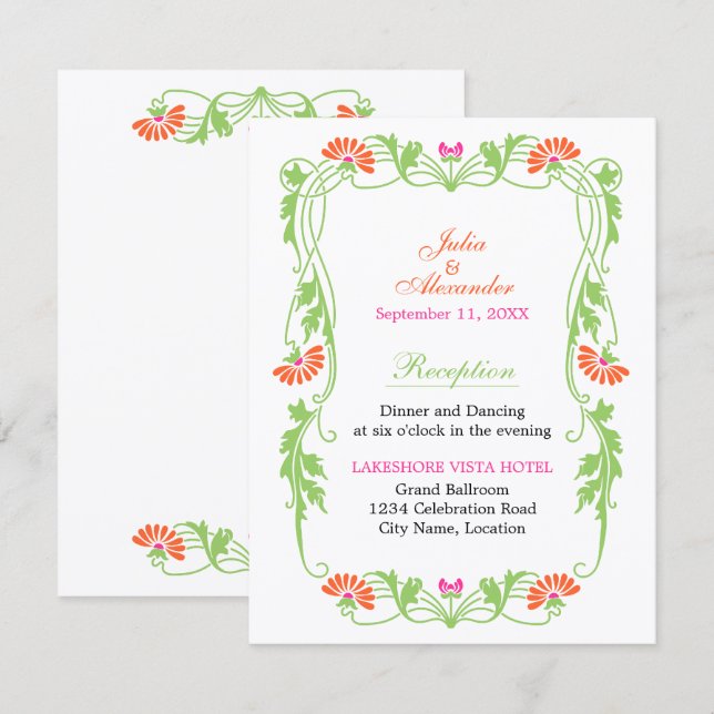 Cartes de réception Florales et Volutes Feuille Él (Devant / Derrière)