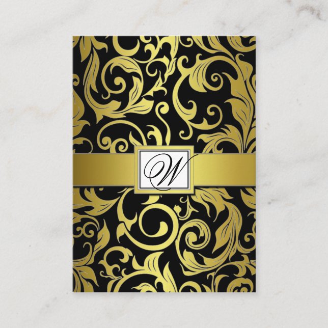 Cartes de réception Mariage damassé en noir et or (Devant)
