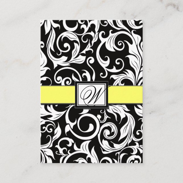 Cartes de réception Mariage damassé Jaune et Noire (Devant)