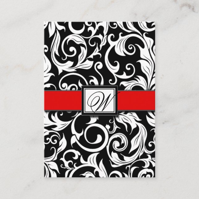 Cartes de réception Monogram Red Black Mariage dam (Devant)