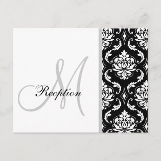 Cartes de réception Noir Damask Monogramme Mariage