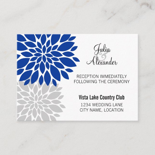 Cartes de réception Royal Blue Silver Floral Bural (Devant)
