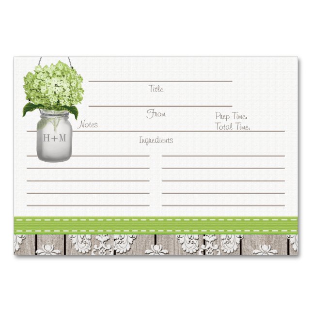 Cartes de recette 3x5 Mason Hydrangea Mason Vert (Devant)