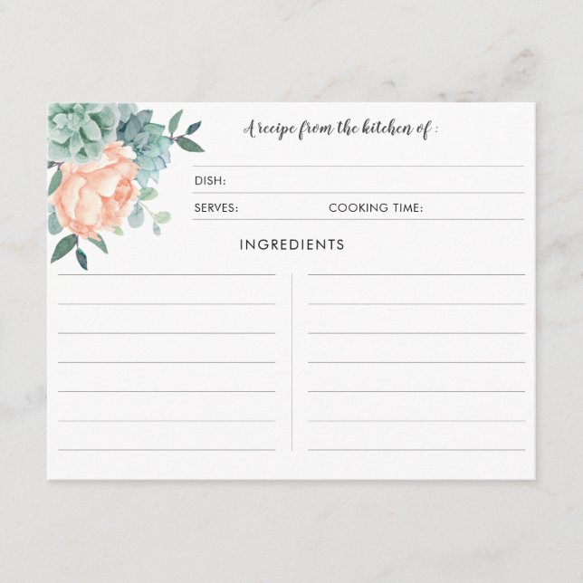 Cartes de recette botanique pour les succulents de (Devant)