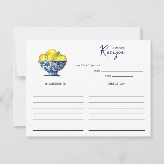 Cartes de recette de citrons dans un bol bleu et b (Devant)