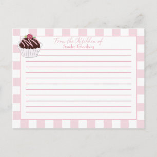 Cartes de recette de cupcakes rose à carreaux mign