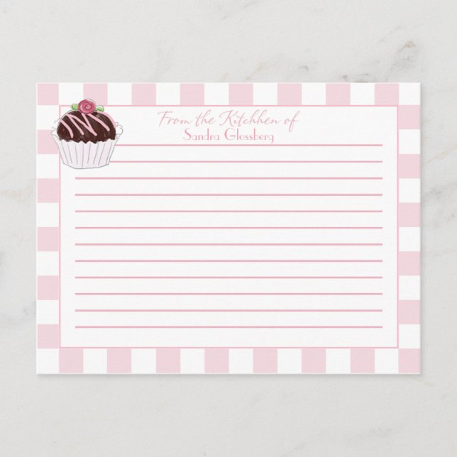Cartes de recette de cupcakes rose à carreaux mign (Devant)