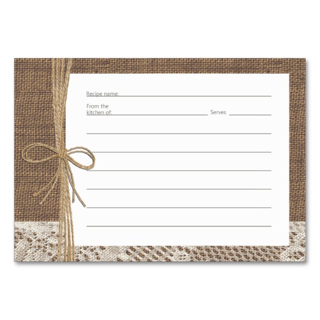 Cartes de recette de dentelle et de corde Burlap (Devant)