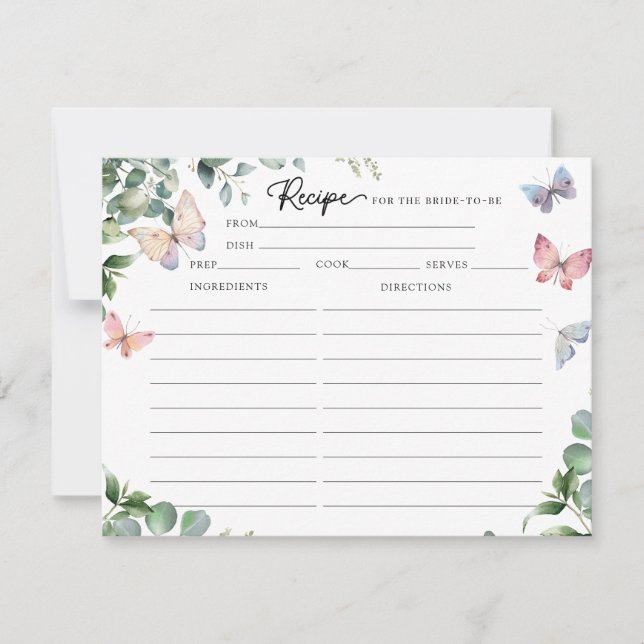 Cartes de recette de douche nuptiale papillons euc (Devant)