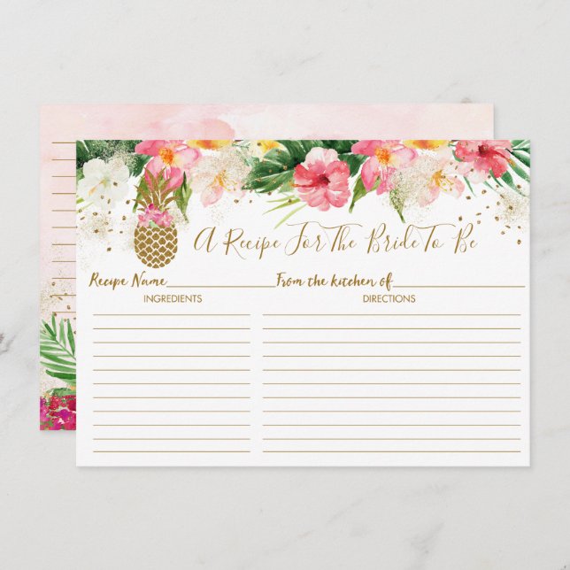 Cartes de recette de mariage tropical floral anana (Devant / Derrière)