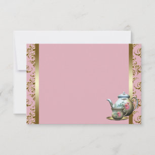 Cartes de recette de tasse à thé en damas or rose