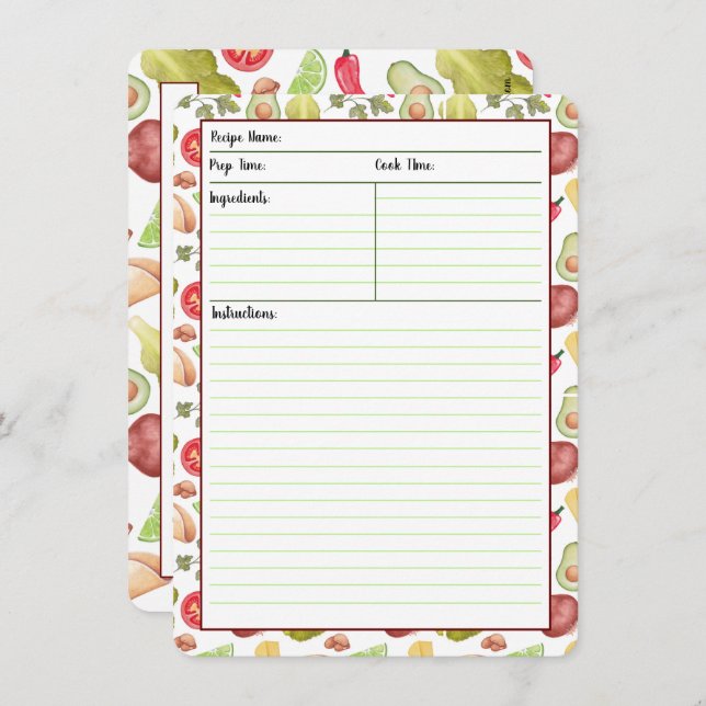 Cartes de recette de temps de taco (Devant / Derrière)