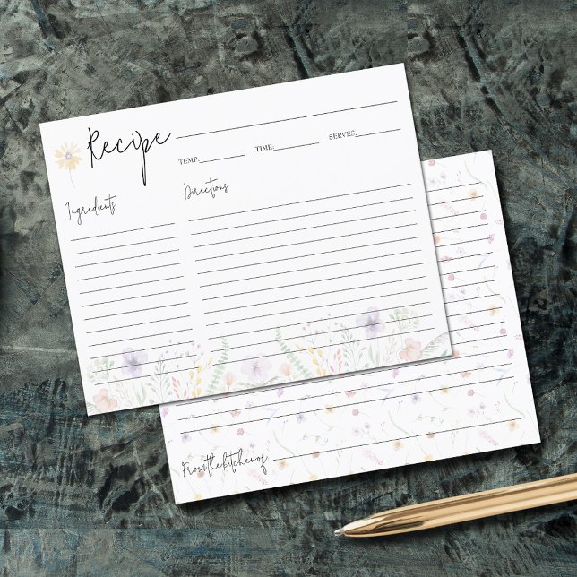 Cartes de recette Fête des mariées fleur sauvage (Wildflowers bridal shower small recipe cards)