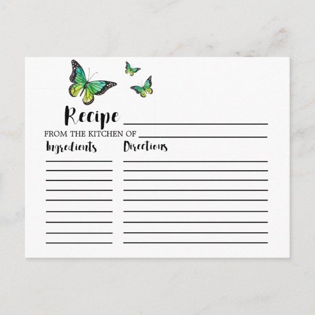 Cartes de recette Fête des mariées papillon bleu e (Devant)