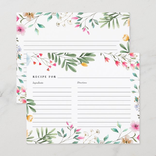 Cartes de recette fleur sauvage (Devant / Derrière)