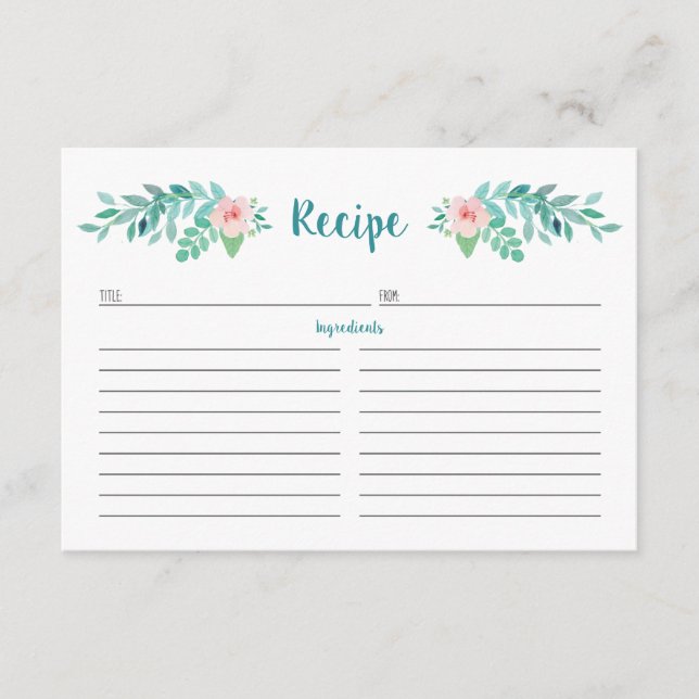 Cartes de recette Floral Watercolor (Devant)