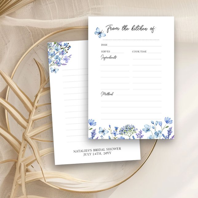Cartes de recette florale délicate de fleurs sauva (Recipe Cards to share a favorite dish with the bride - Blue Wildflower Bridal Shower Collection
)