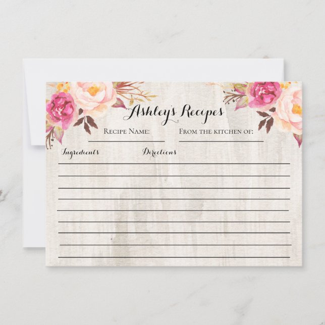 Cartes de recette florale rose Roses (Devant)