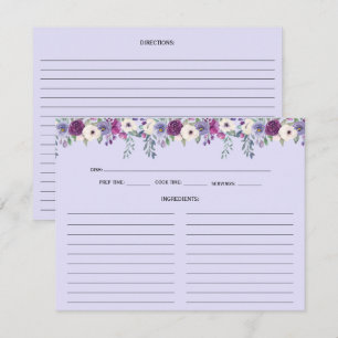 Cartes de recette florales lavande violet rose