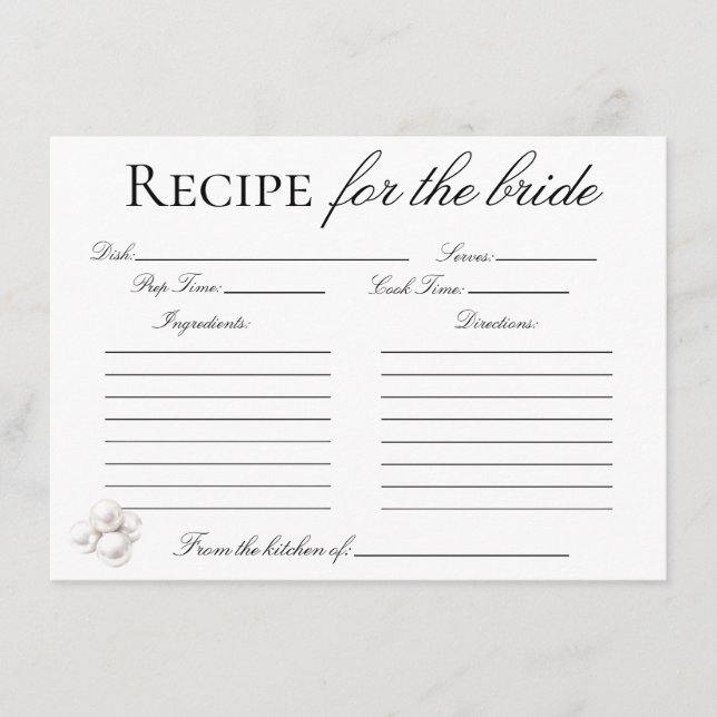 Cartes de recette Perles et Prosecco pour la marié (Devant)