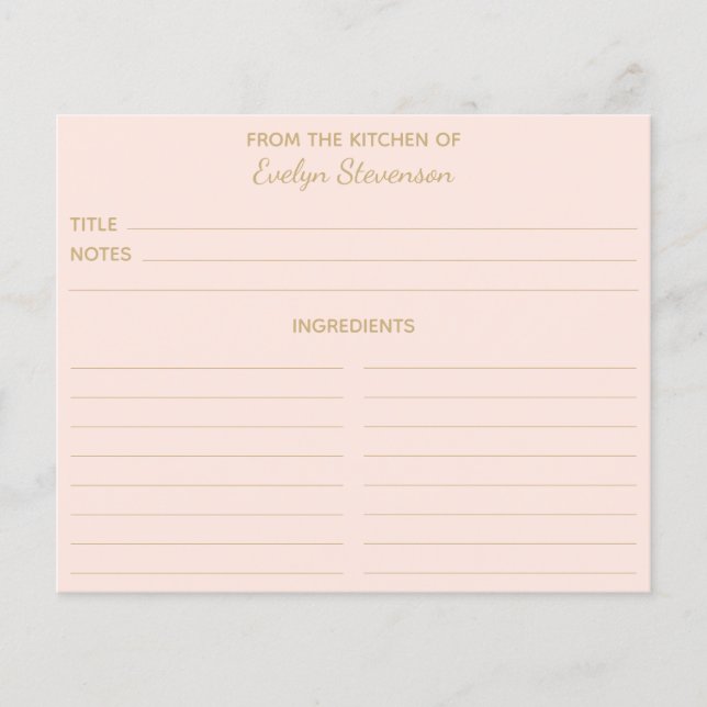 Cartes de recette personnalisées minimalistes en o (Devant)