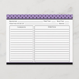 Cartes de recette pourpre et noire Polka Dot