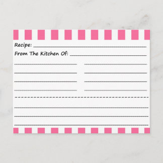 Cartes de recette vierges : Bandes roses et blanch