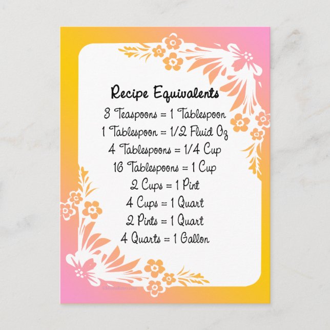 Cartes de recettes avec équivalents sur Floral Pas (Devant)
