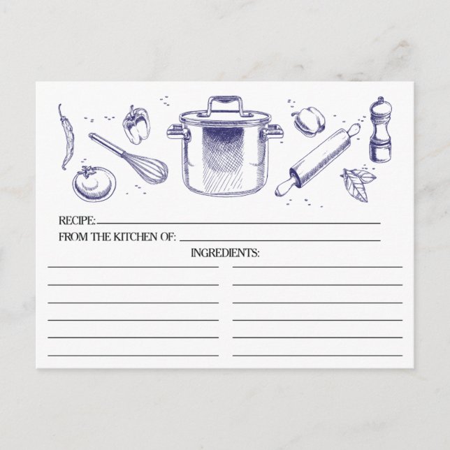 Cartes de recettes Blue Sketched Kitchen Tools (Devant)