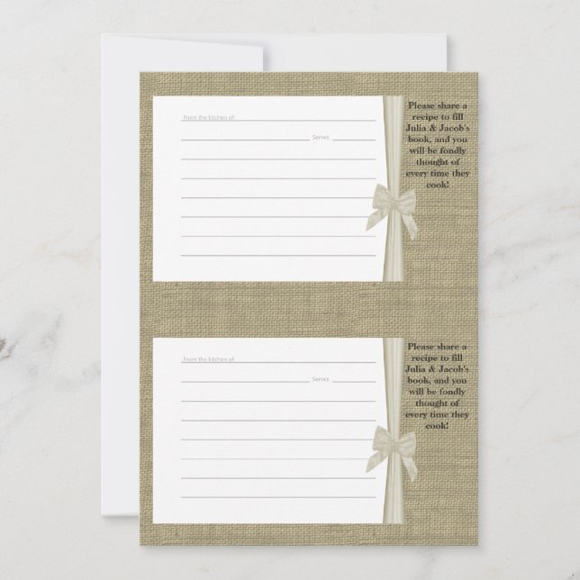 Cartes de recettes Burlap et Bow (Devant)