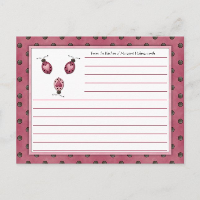 Cartes de recettes de campagne Pink Ladybugs (Devant)