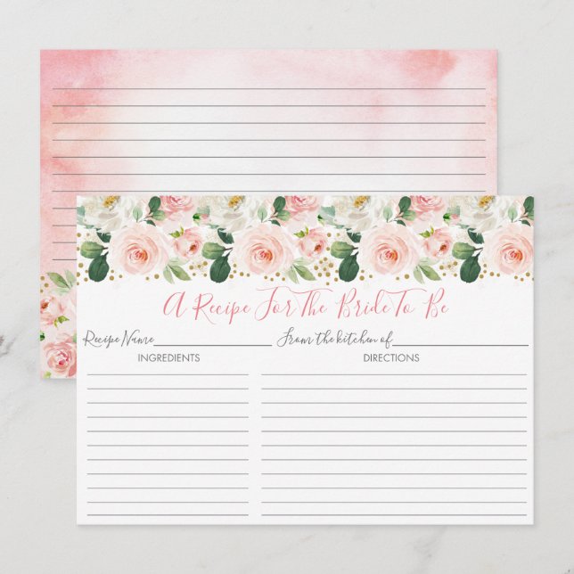 Cartes de recettes de douche de mariage florales r (Devant / Derrière)