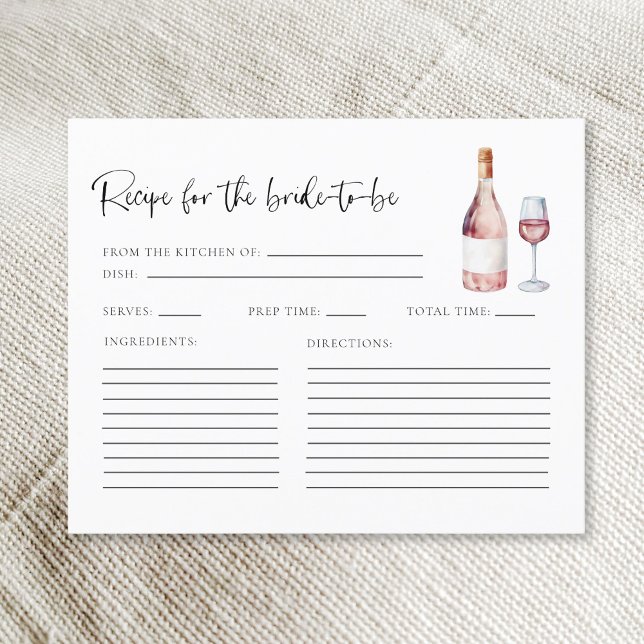 Cartes de recettes de douche de mariée Wine Vino B (Créateur téléchargé)