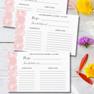 Cartes de recettes de Fête des mariées en dentelle