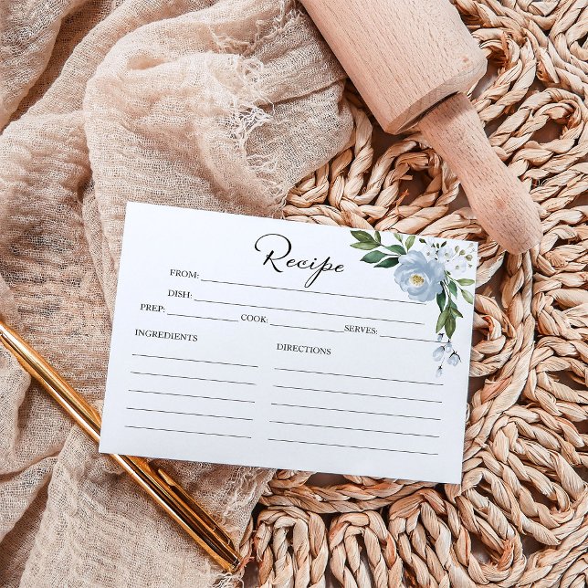 Cartes de recettes de mariage Greenery Bleu Poussi (Créateur téléchargé)