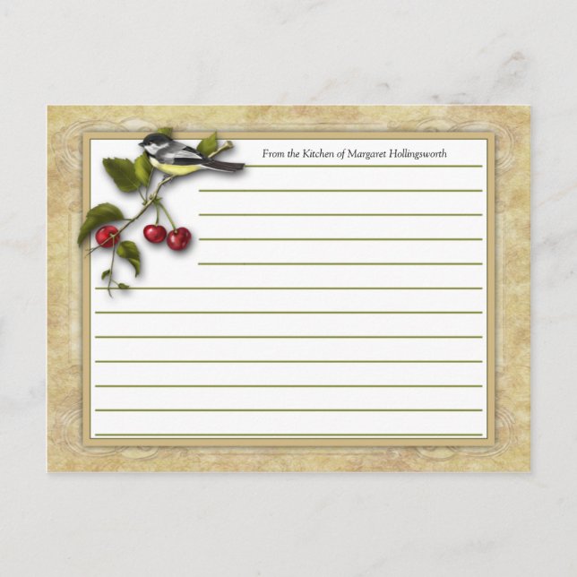 Cartes de recettes de mésange et de cerises (Devant)