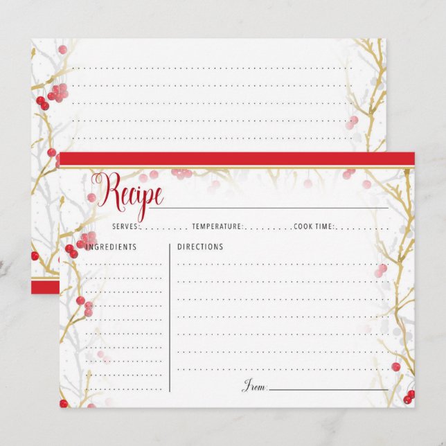 Cartes de recettes de Noël Snowy Winterberries (Devant / Derrière)