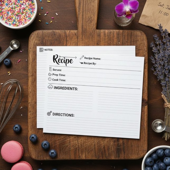 Cartes de recettes de réapprovisionnement de cuisi (Minimalist Calligraphy Recipe Card)