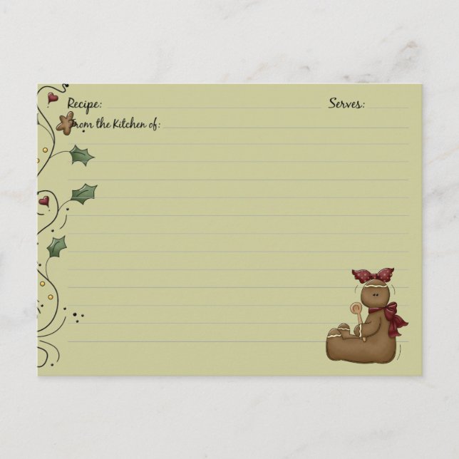 Cartes de recettes en pain d'épices (Devant)