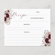 Cartes de recettes florales bordeaux