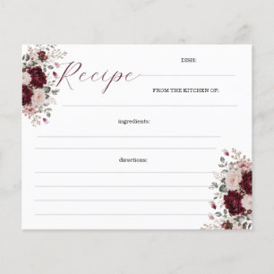 Cartes de recettes florales bordeaux