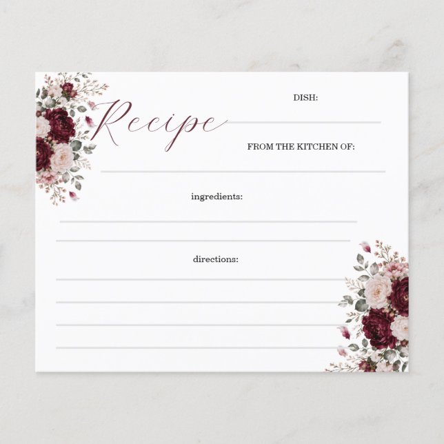 Cartes de recettes florales bordeaux (Devant)